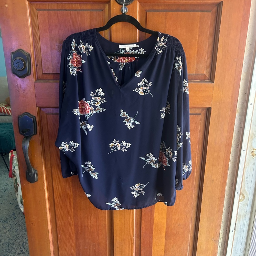 Fun 2 Fun Dark Blue Floral Blouse